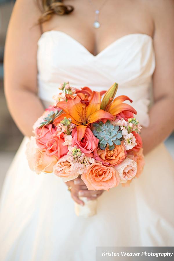 Kristen Weaver Photography, Ritz Carlton, Lee James Floral Designs, bridal bouquet, orange floral, Orlando wedding