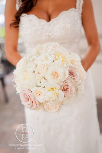Brian Pepper Photography, Orlando Wedding Pix, Ballroom at Church Street, Lee James Floral Designs, Orlando wedding, white and blush pink bouquet