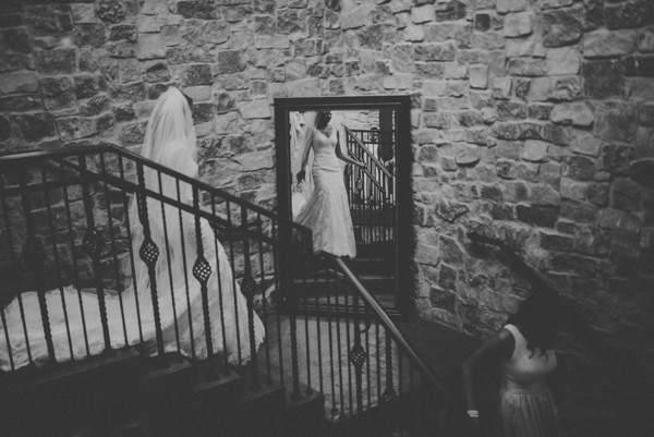 Bride descending staircase