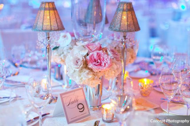 Pink and Silver Wedding, Pastel Reception Floral