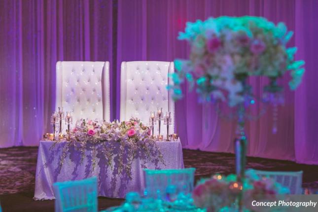 Pink and Silver Wedding Sweetheart Table Floral