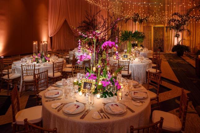 purple wedding reception floral